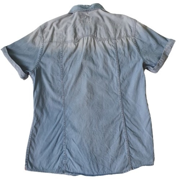 Size XL 44-47" Vintage Light Blue Short Sleeve Denim Shirt - Picture 9 of 9